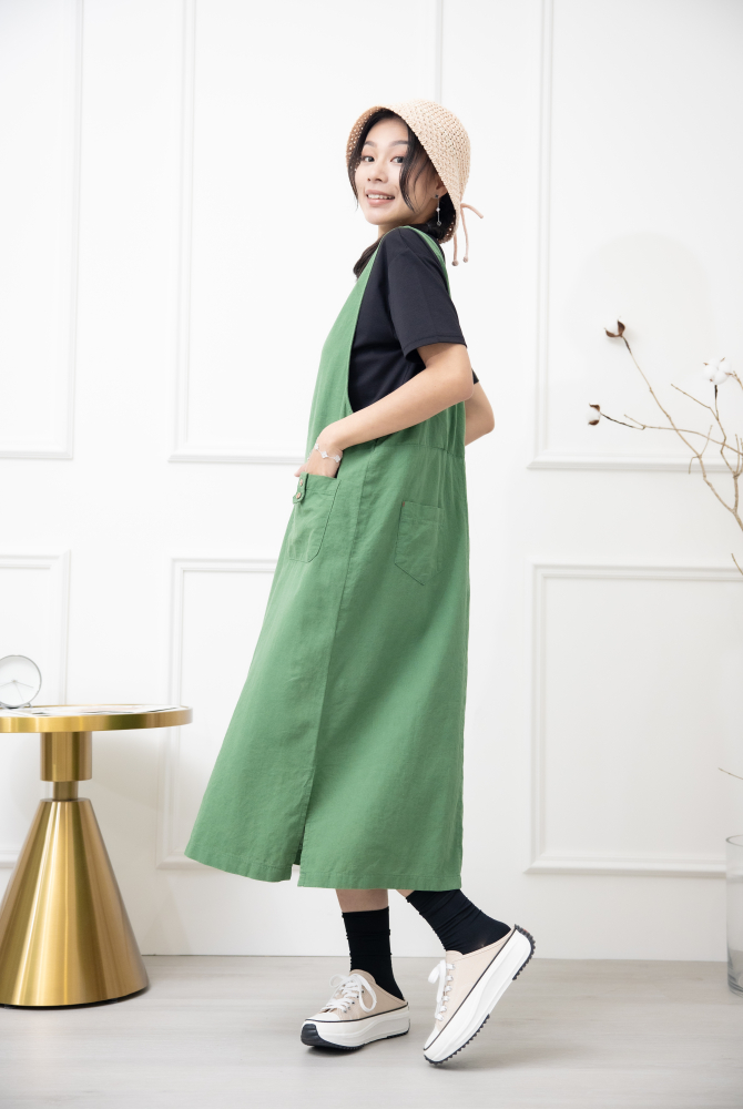 원피스 寬肩帶背心洋裝 / 綠色