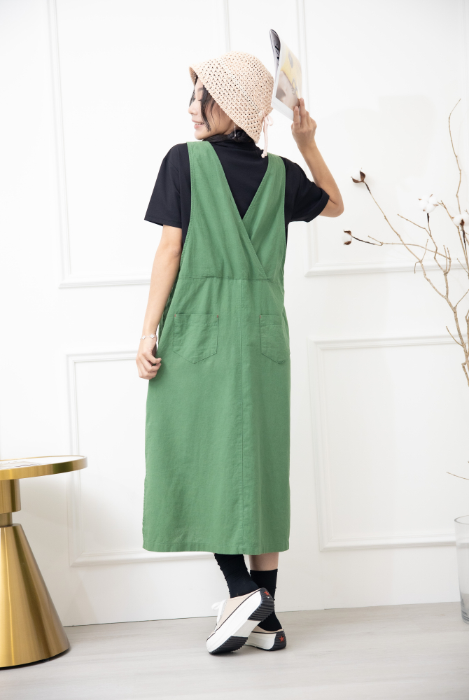 원피스 寬肩帶背心洋裝 / 綠色