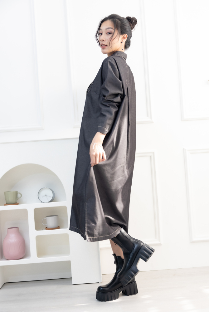 원피스 立領長袖洋裝 / 深灰色