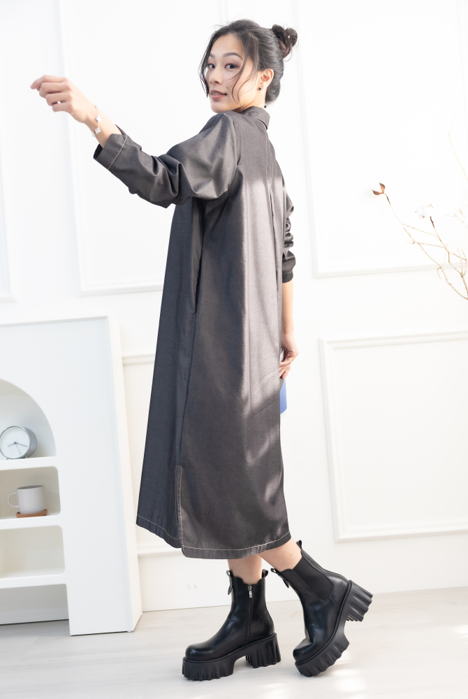 원피스 立領長袖洋裝 / 深灰色