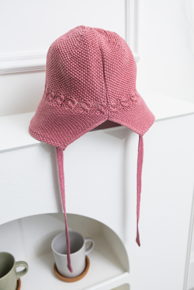 모자 兩側綁帶編織帽／淺粉色