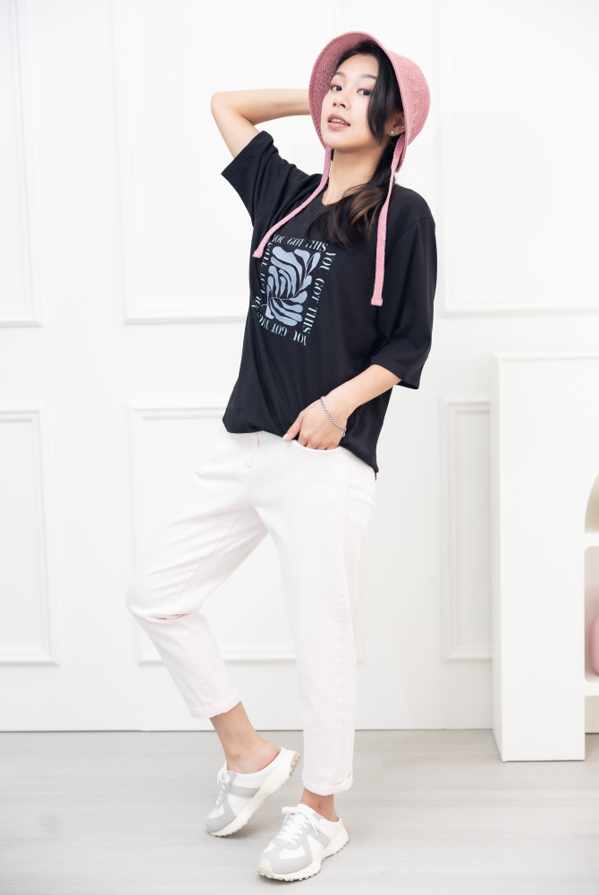 모자 兩側綁帶編織帽／淺粉色