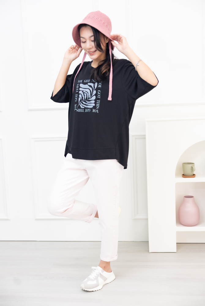 모자 兩側綁帶編織帽／淺粉色