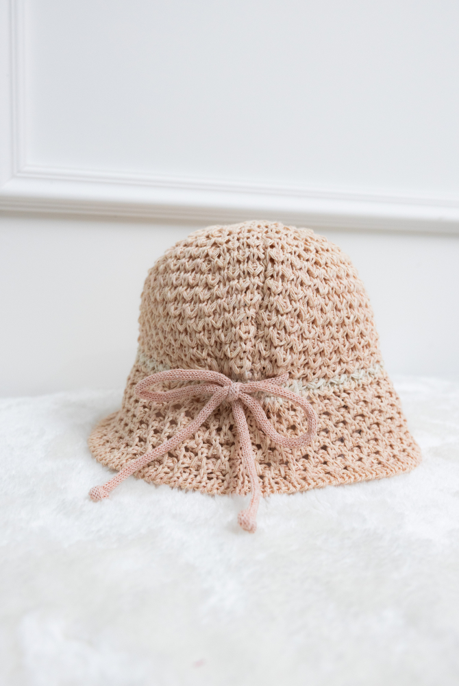 모자 蝴蝶結編織帽／淺粉色