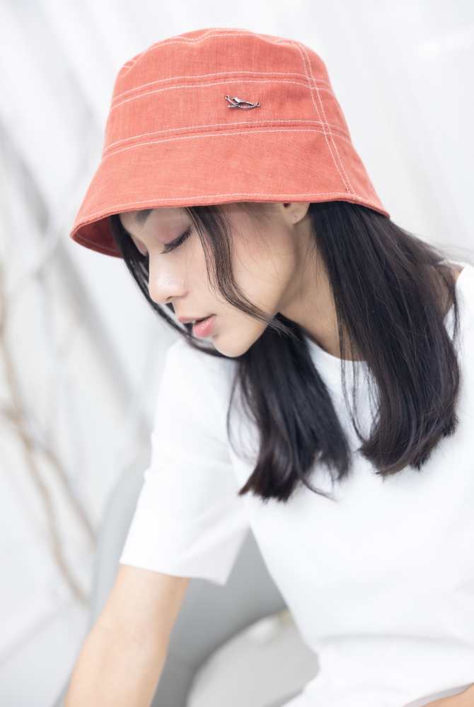 모자 小鳥白線漁夫帽 / 紅色