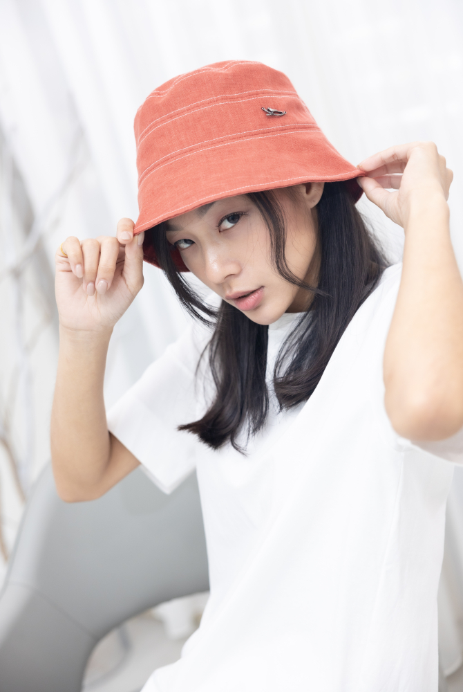 모자 小鳥白線漁夫帽 / 紅色