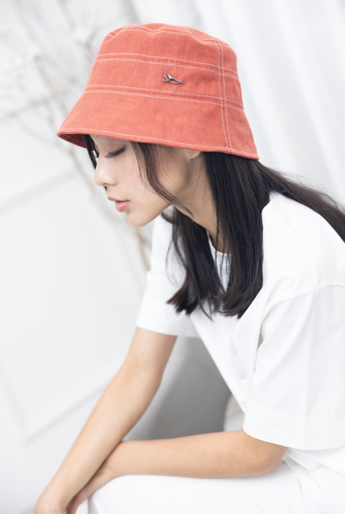 모자 小鳥白線漁夫帽 / 紅色