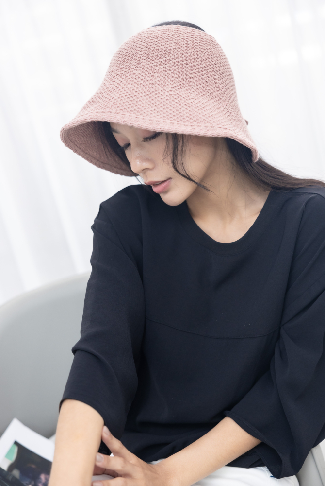 모자 空頂圓領寬延帽／粉色