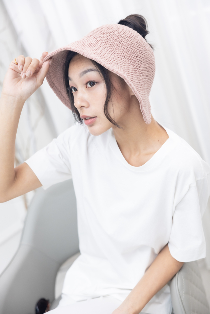 모자 空頂圓領寬延帽／粉色
