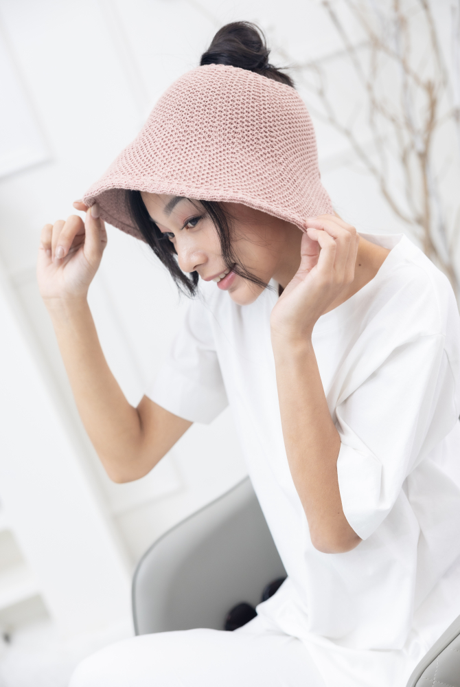 모자 空頂圓領寬延帽／粉色