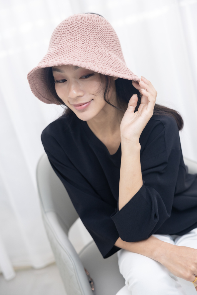 모자 空頂圓領寬延帽／粉色