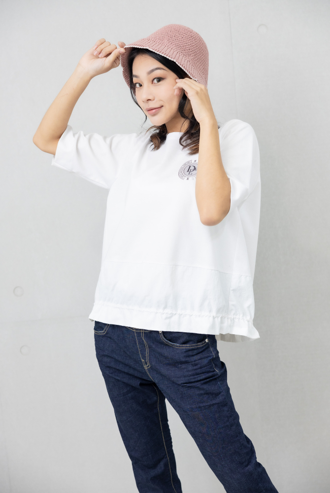 모자 帽沿花形白線圓頂帽／粉色
