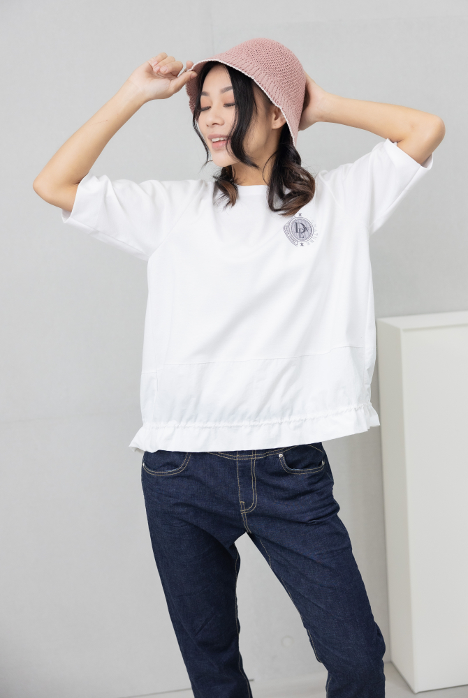 모자 帽沿花形白線圓頂帽／粉色