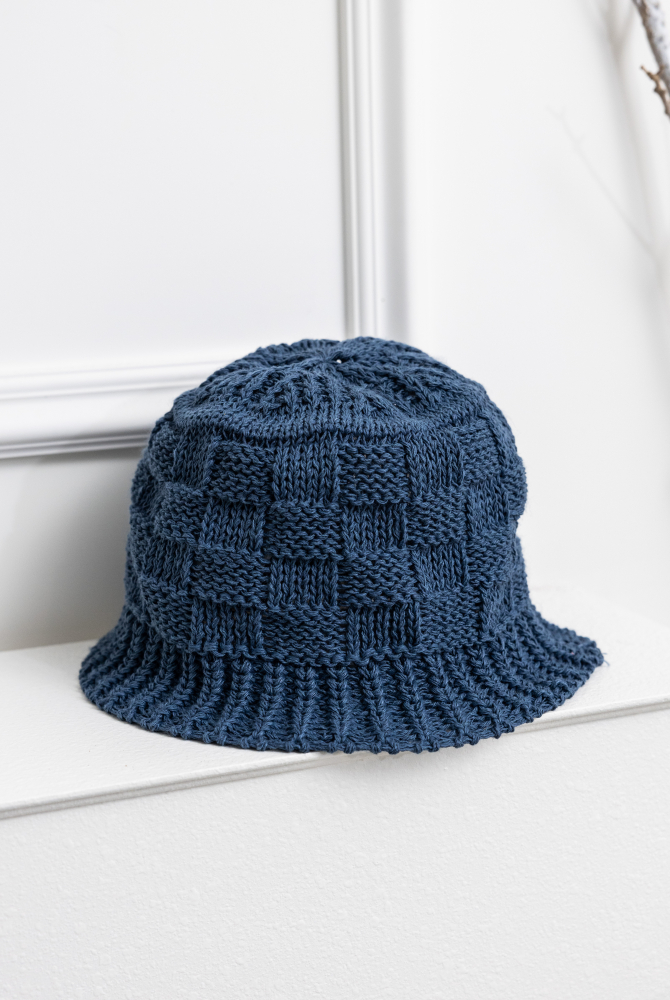 모자 格子編織帽圓頂帽／ 灰藍色