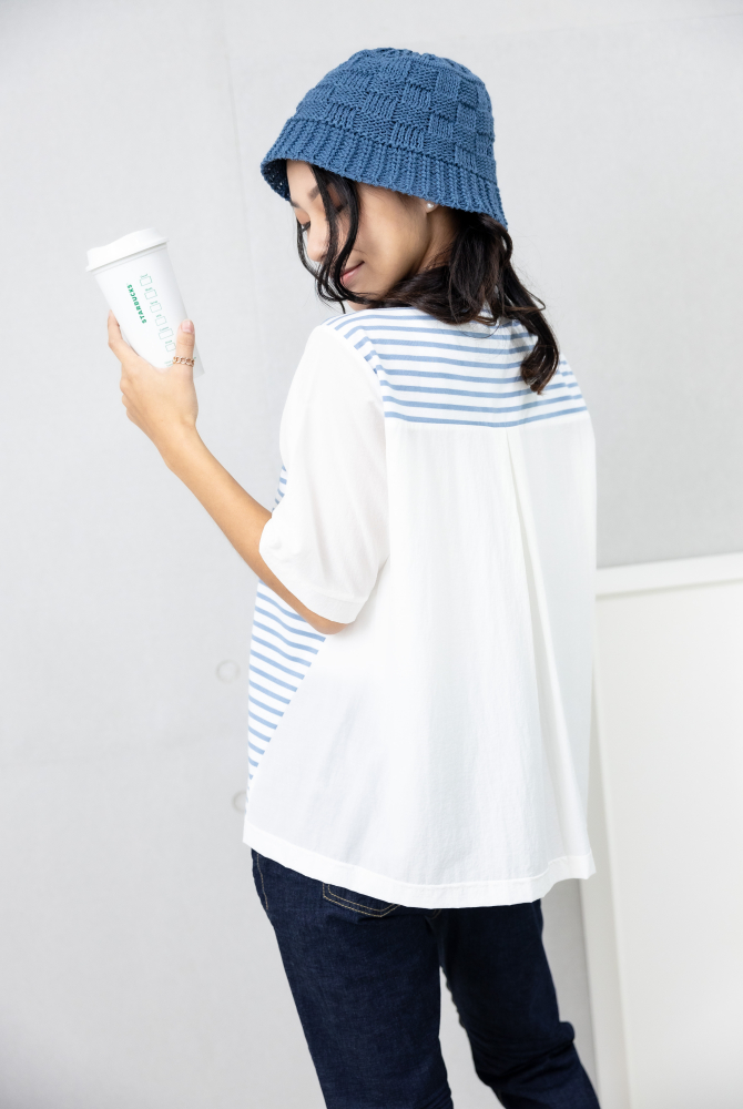 모자 格子編織帽圓頂帽／ 灰藍色