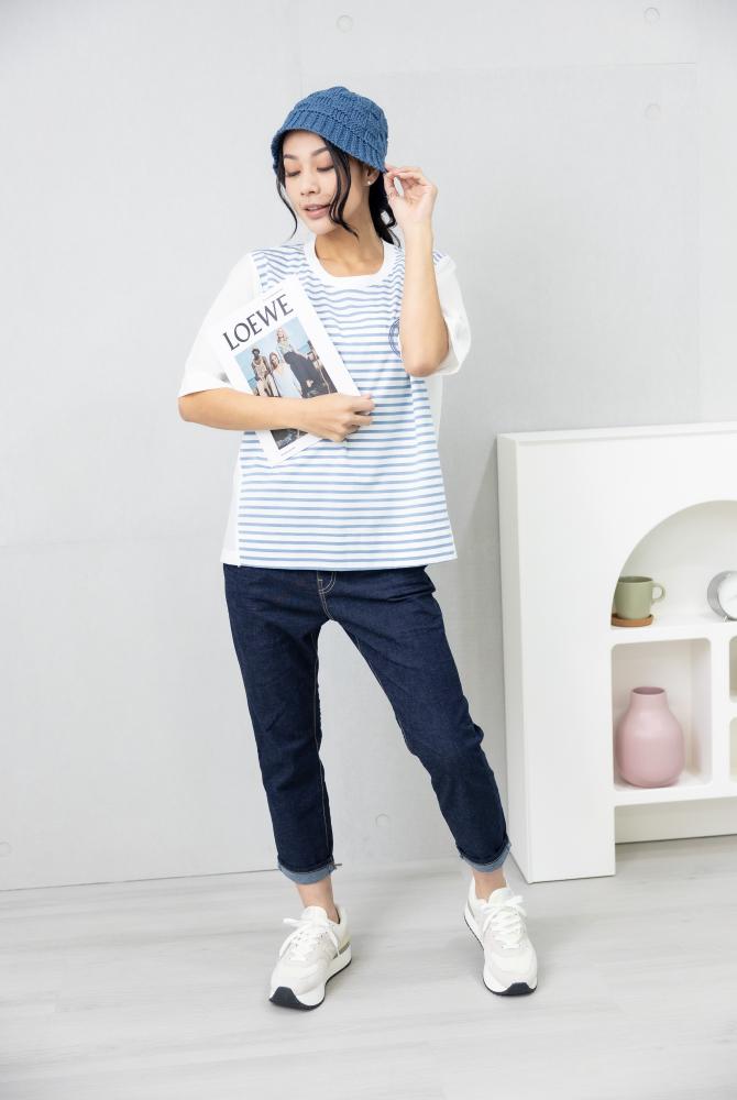 모자 格子編織帽圓頂帽／ 灰藍色