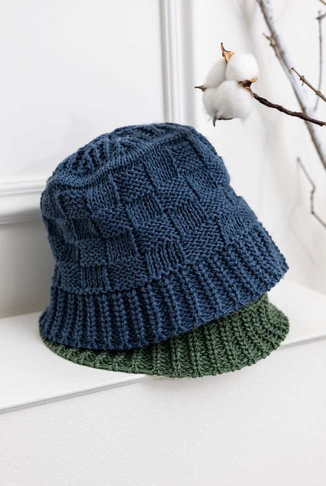 모자 格子編織帽圓頂帽／ 灰藍色