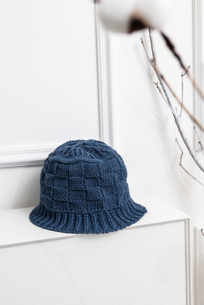 모자 格子編織帽圓頂帽／ 灰藍色