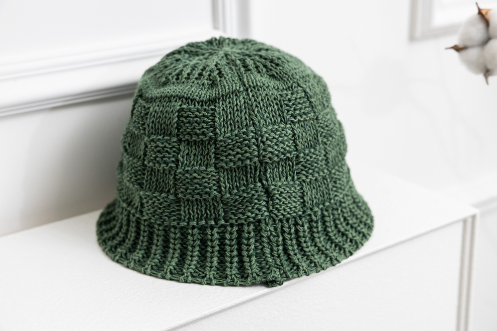 모자 格子編織帽圓頂帽／ 綠色