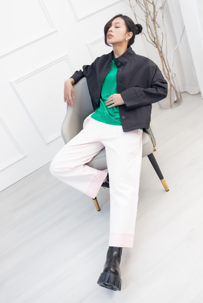 긴 바지 撞色水洗牛仔長褲 / 粉紅色