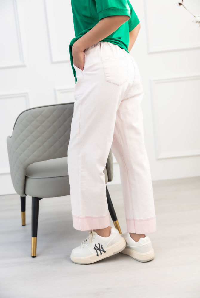 긴 바지 撞色水洗牛仔長褲 / 粉紅色