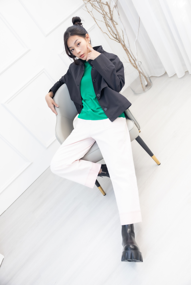 긴 바지 撞色水洗牛仔長褲 / 粉紅色