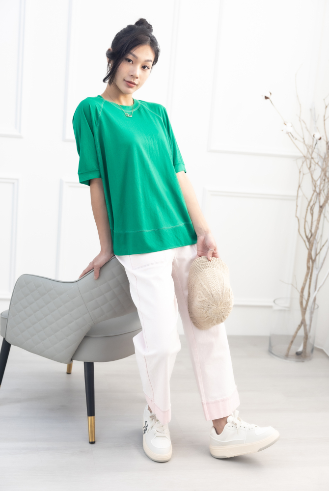 긴 바지 撞色水洗牛仔長褲 / 粉紅色