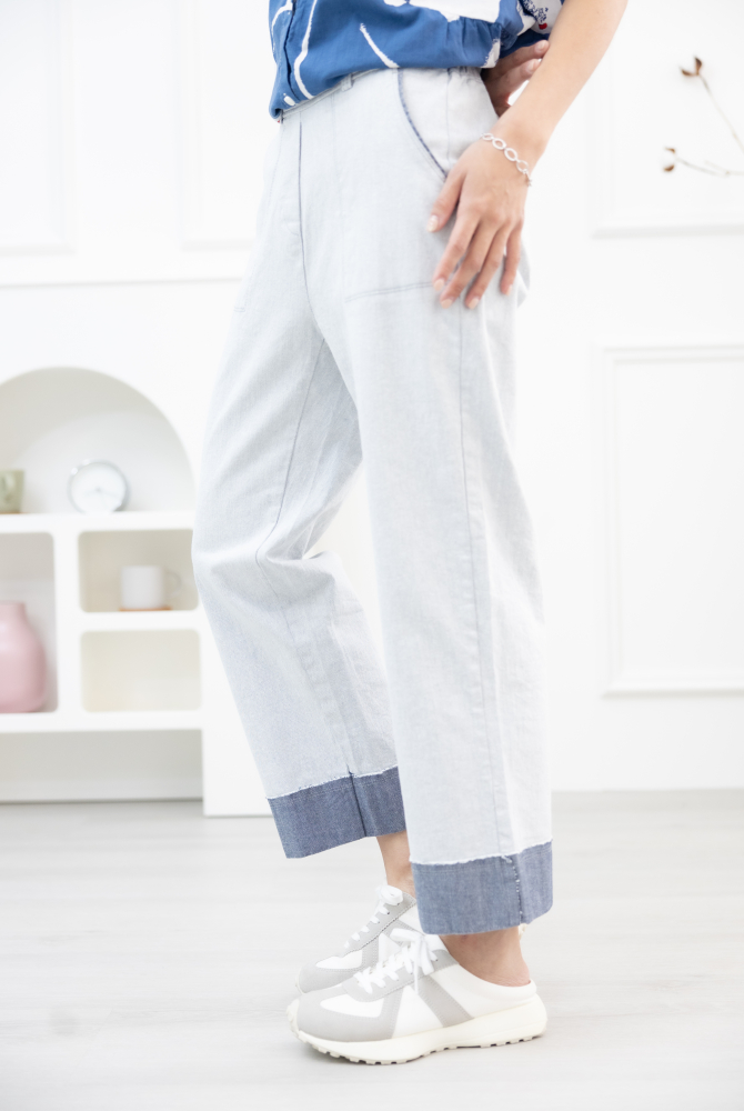 긴 바지 撞色水洗牛仔長褲 / 灰色