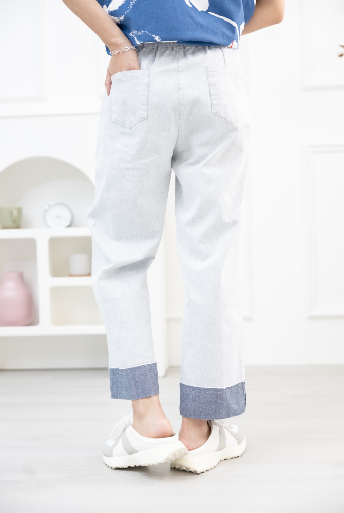 긴 바지 撞色水洗牛仔長褲 / 灰色