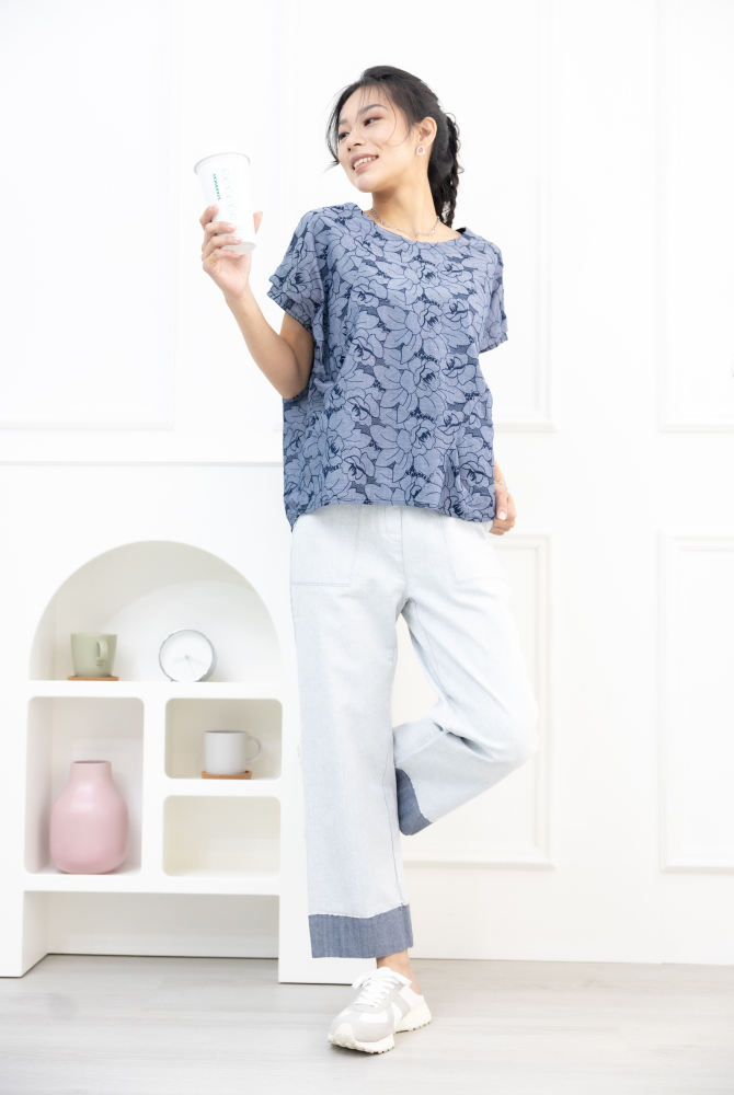 긴 바지 撞色水洗牛仔長褲 / 灰色