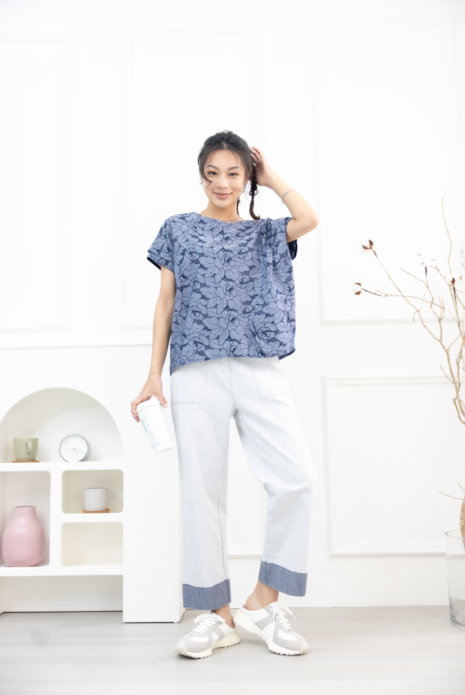 긴 바지 撞色水洗牛仔長褲 / 灰色