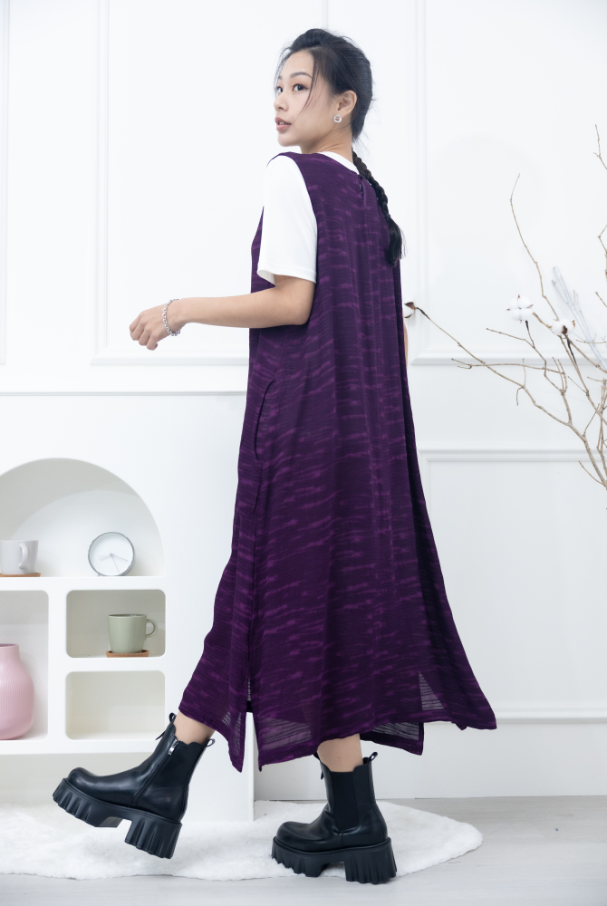 원피스 不規則橫織暈染感無袖洋裝 / 紫色