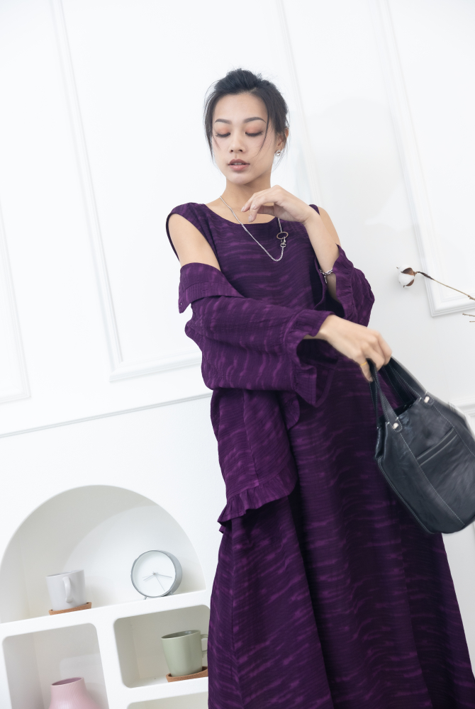 원피스 不規則橫織暈染感無袖洋裝 / 紫色