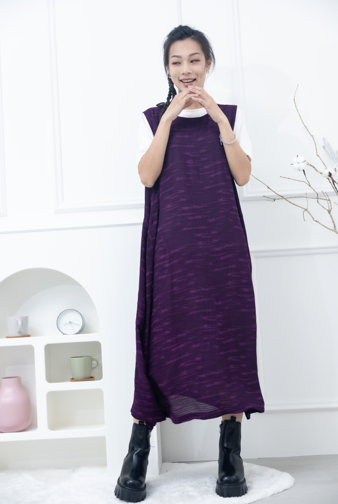 원피스 不規則橫織暈染感無袖洋裝 / 紫色
