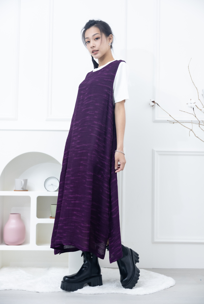 원피스 不規則橫織暈染感無袖洋裝 / 紫色