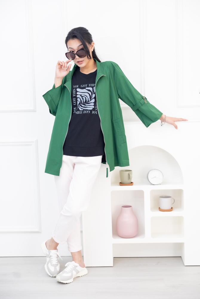 긴팔 코트 造型袖七分袖外套 / 綠色