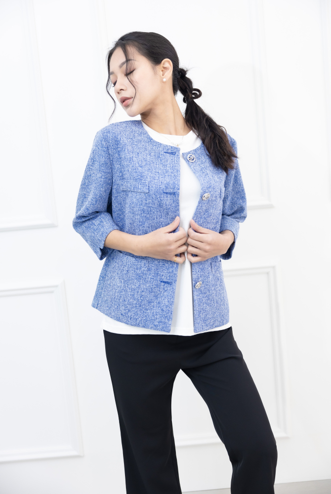 긴팔 코트 氣質小香風七分袖外套 / 藍色