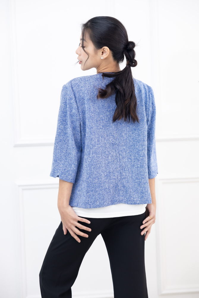 긴팔 코트 氣質小香風七分袖外套 / 藍色