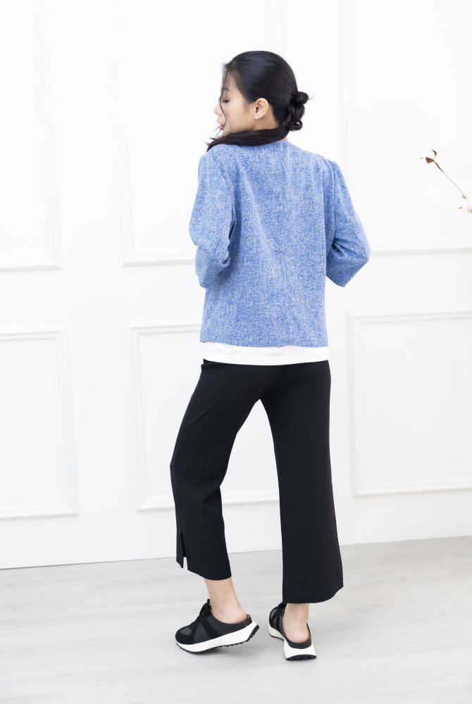 긴팔 코트 氣質小香風七分袖外套 / 藍色