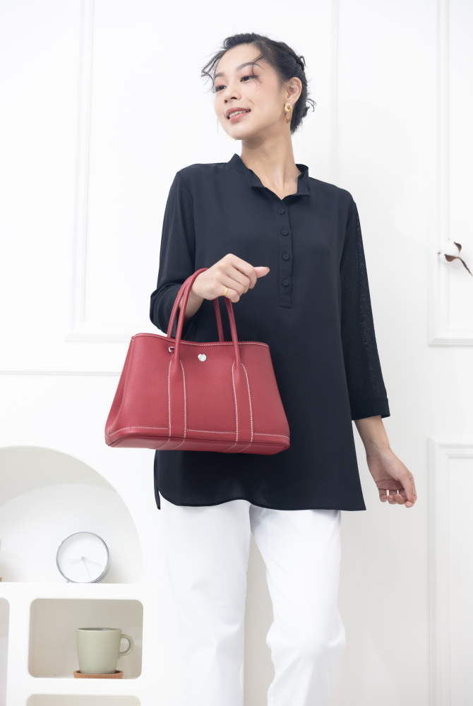 긴팔 雙層彈性紗袖雪紡上衣 / 黑色