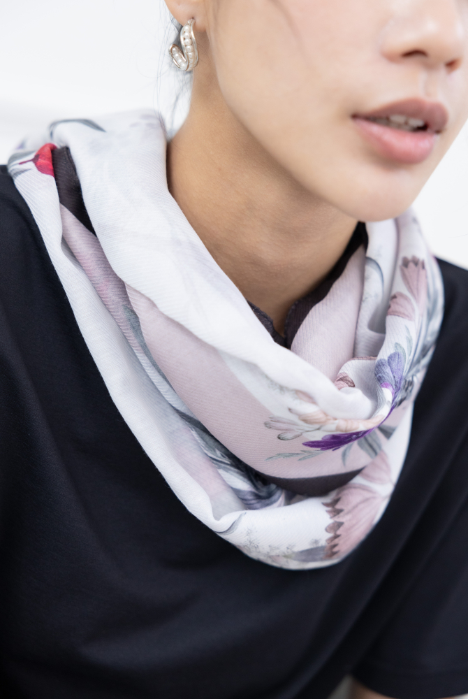 스카프 多色斜織紋半透方形圍巾