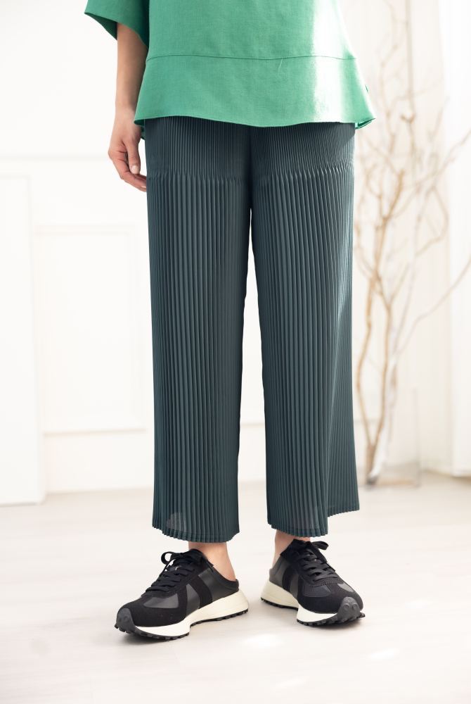 긴 바지 百褶雪紡長褲 / 深綠色