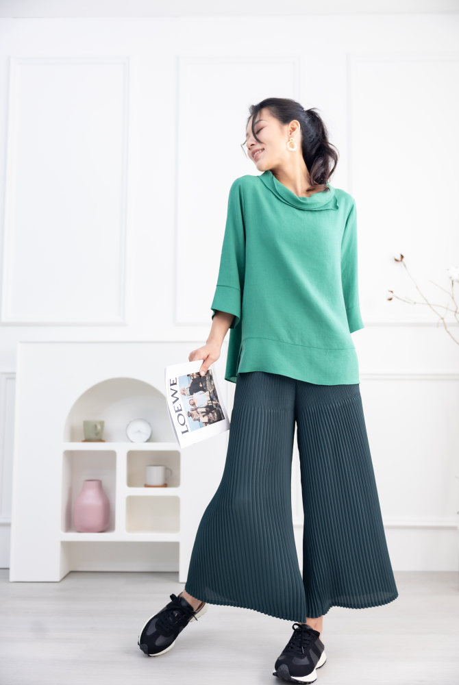 긴 바지 百褶雪紡長褲 / 深綠色