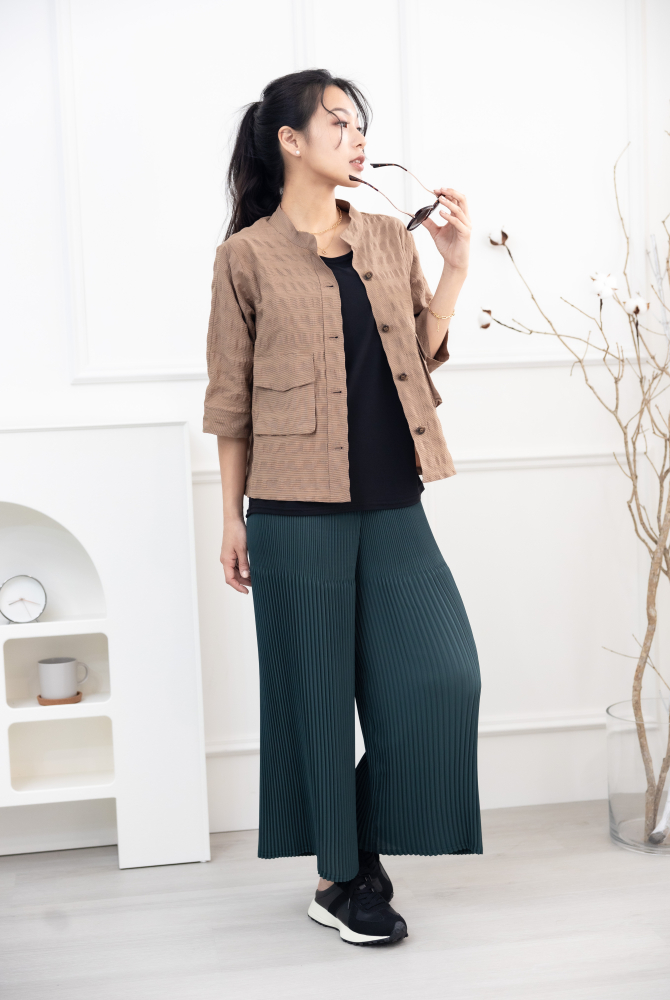 긴 바지 百褶雪紡長褲 / 深綠色