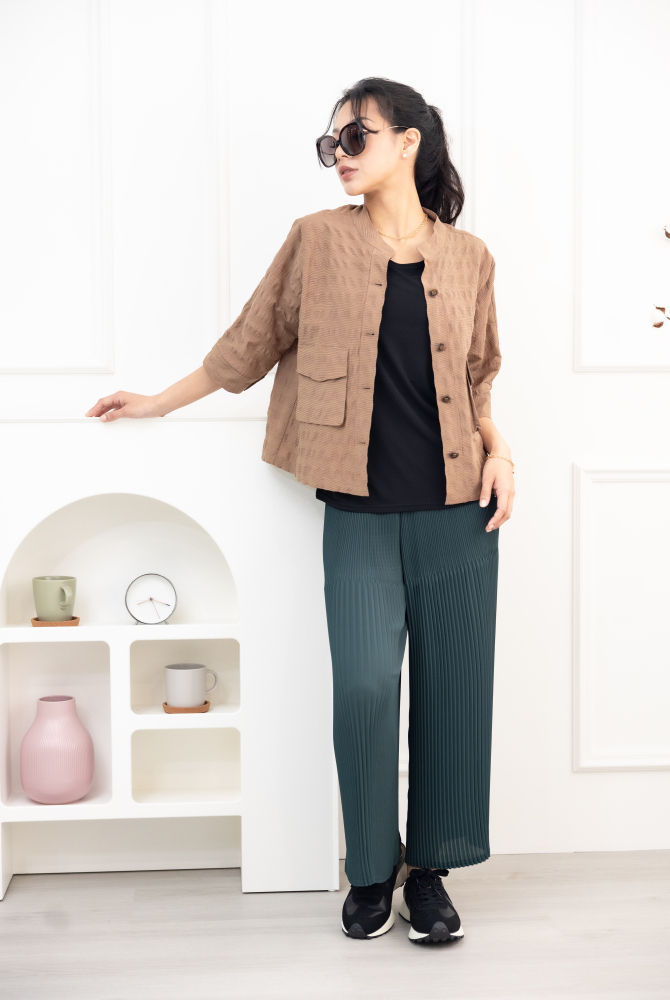 긴 바지 百褶雪紡長褲 / 深綠色