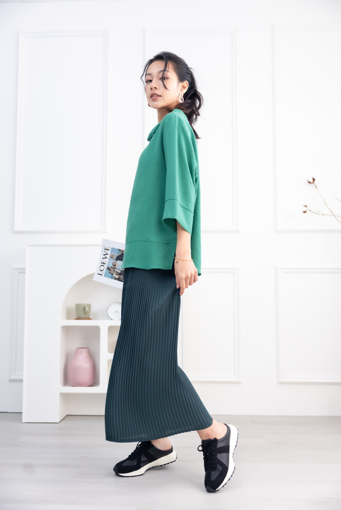 긴 바지 百褶雪紡長褲 / 深綠色