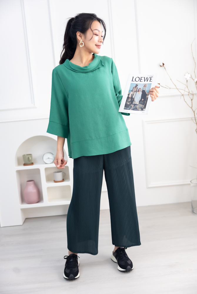 긴 바지 百褶雪紡長褲 / 深綠色