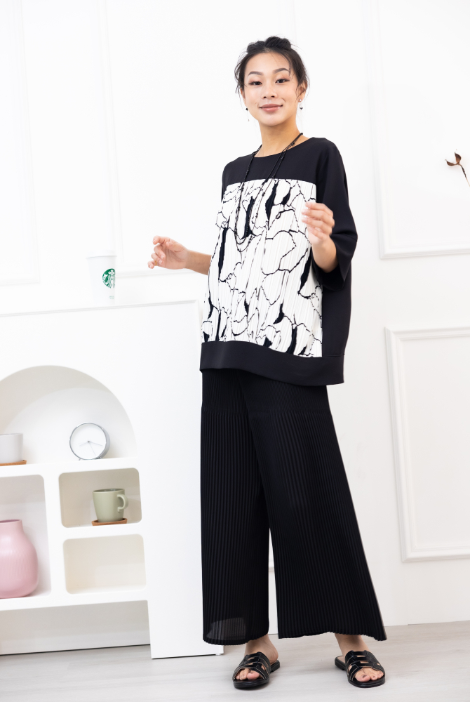 긴 바지 百褶雪紡長褲 / 黑色