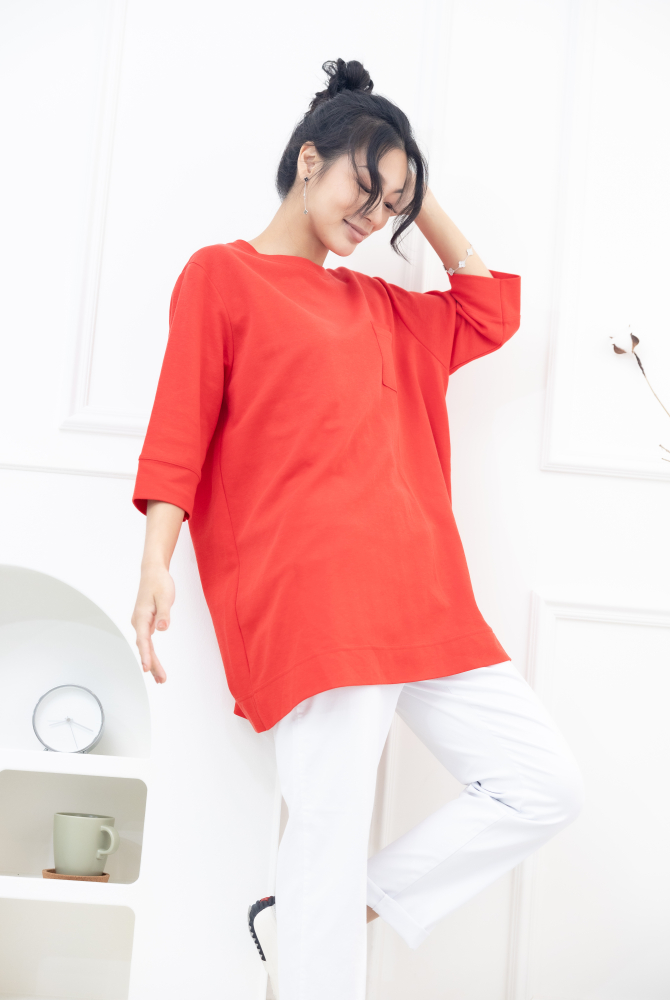 긴 바지 口袋電繡MONCOLF 直筒長褲 / 白色