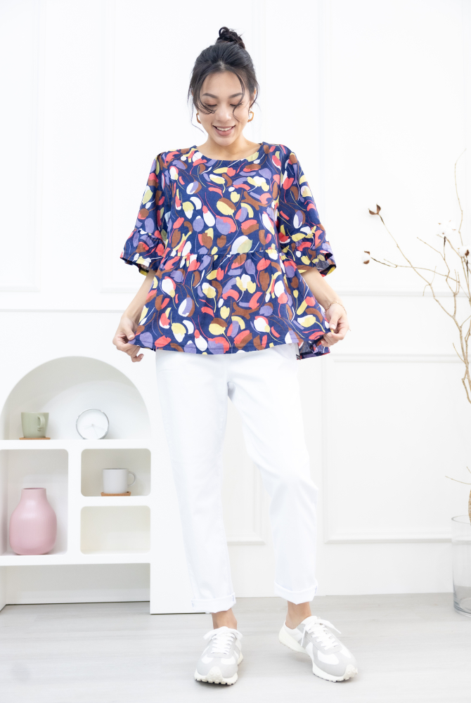 긴 바지 口袋電繡MONCOLF 直筒長褲 / 白色